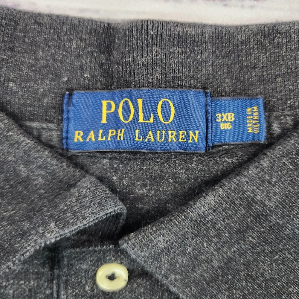 Polo Ralph‎ Lauren Mens 3XB Big Long Sleeve Polo Shirt Charcoal Gray Purple Pony